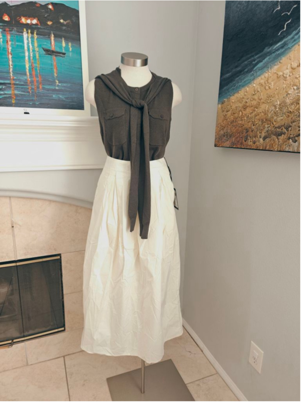 Women's Cream Midi Skirt